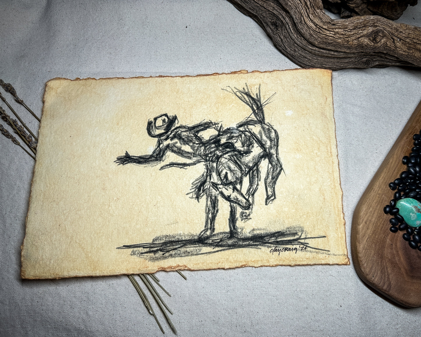 Wild Rodeo Collection Bronc 4, original charcoal sketch