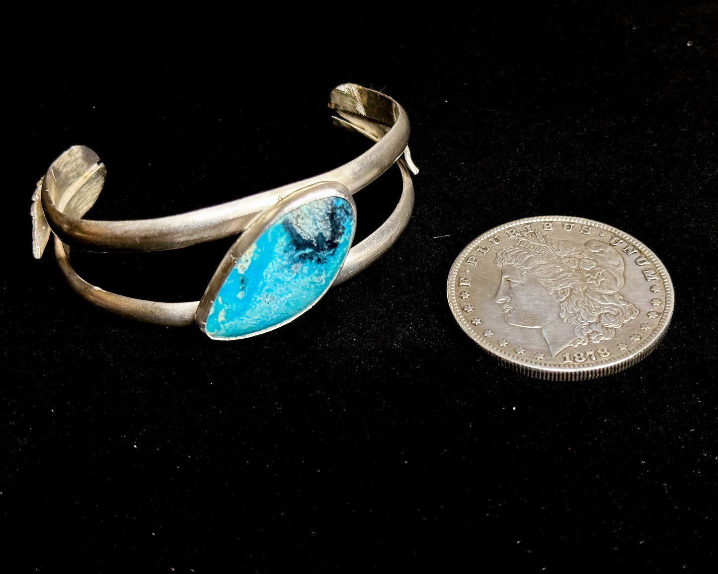 Sterling silver turquoise cuff bracelet, detail view