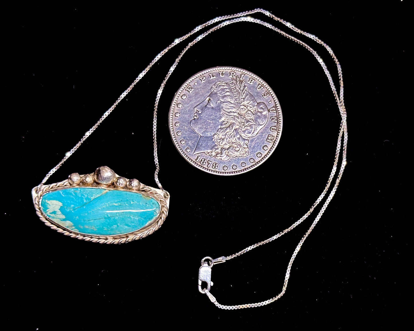 Heritage Stones Collection turquoise bar pendant necklace, detail view