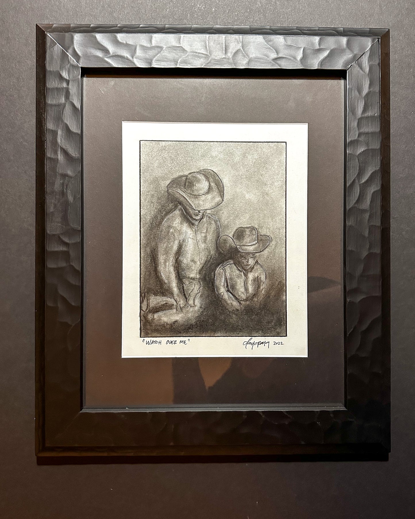 Watch Over Me, original framed charcoal landscape drawing