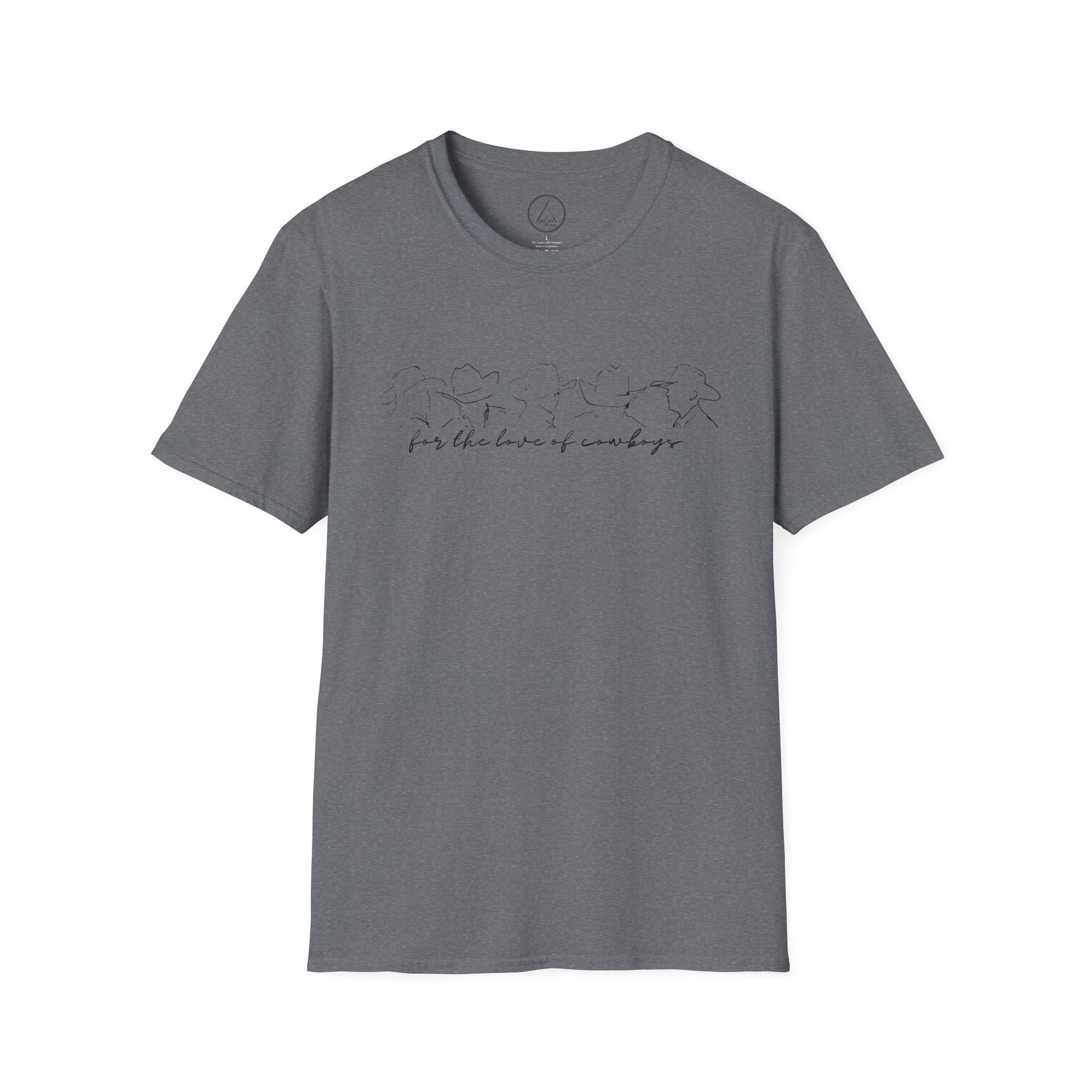 For The Love Of Cowboys tee with hand-drawn bird line art design