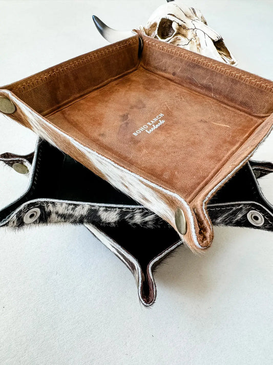 Cowhide leather travel tray for jewelry and keys