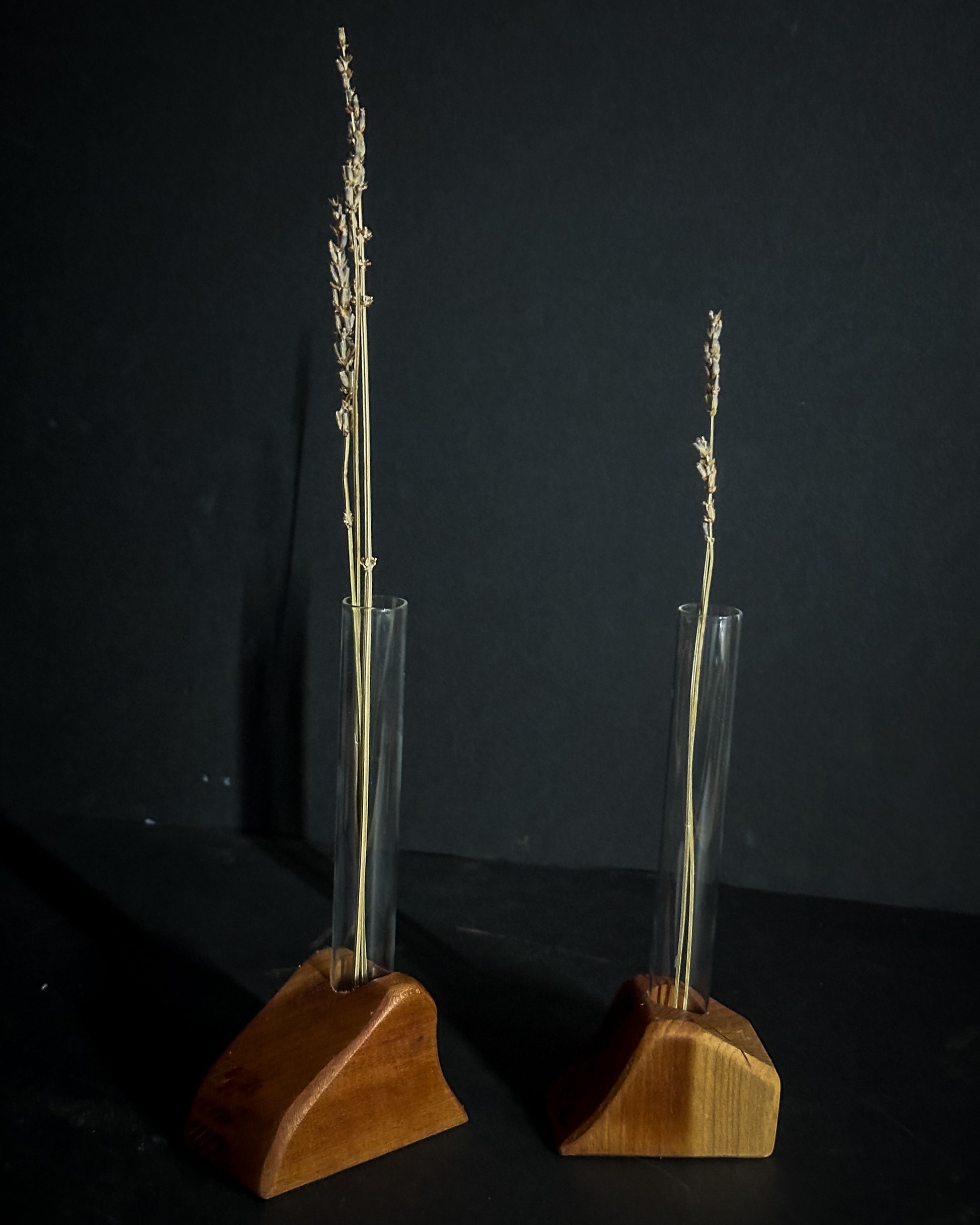 Set of two whimsical cherry wood bud vases, handmade decor