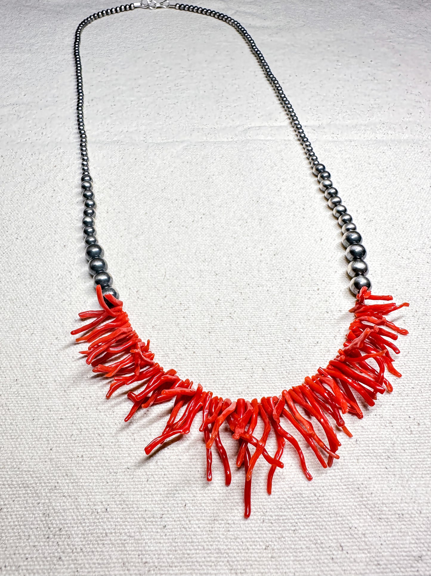 Coral and sterling silver necklace, 29 inches, handmade western jewelry