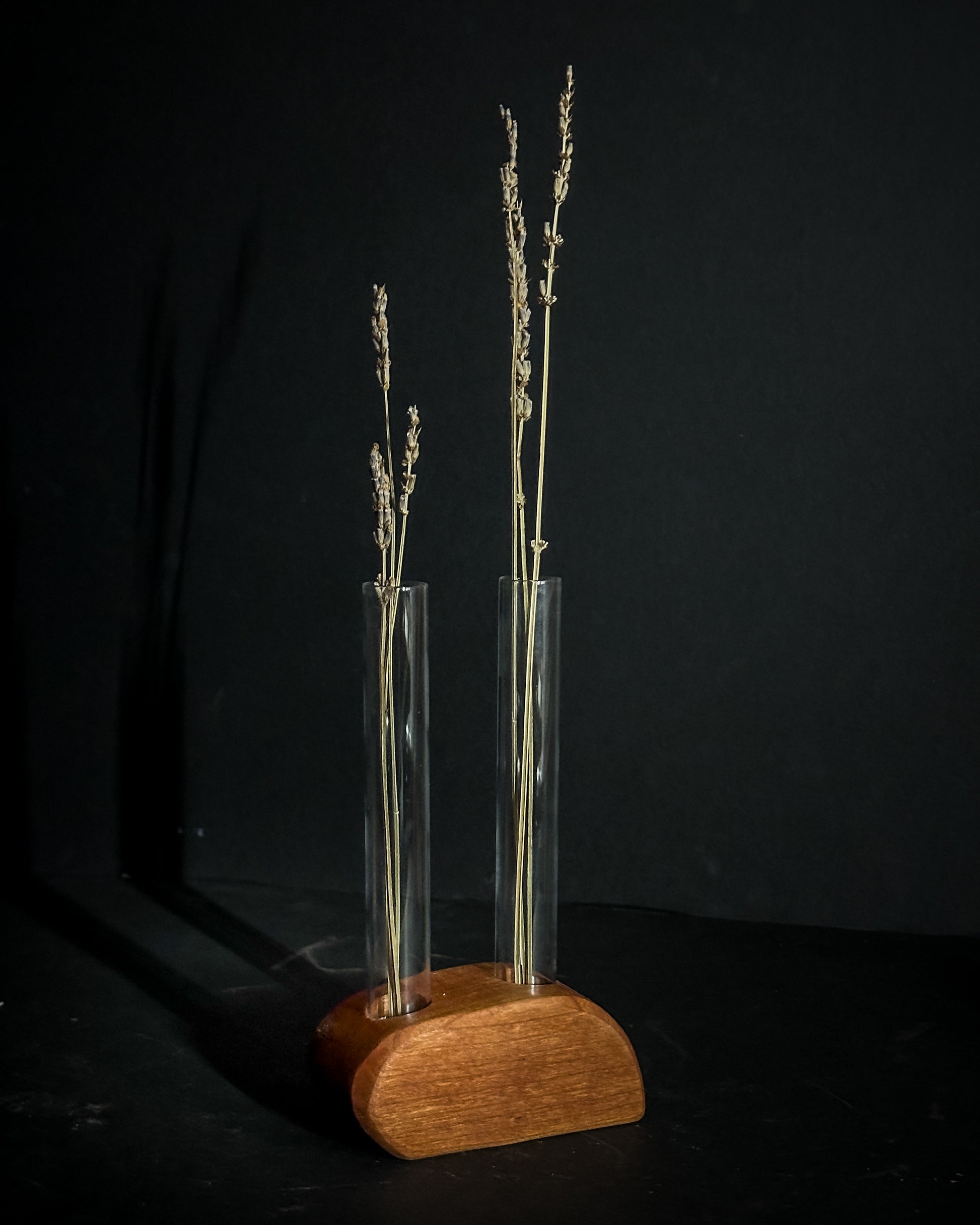 Whimsical cherry wood bud vase, 2-up design, handmade decor