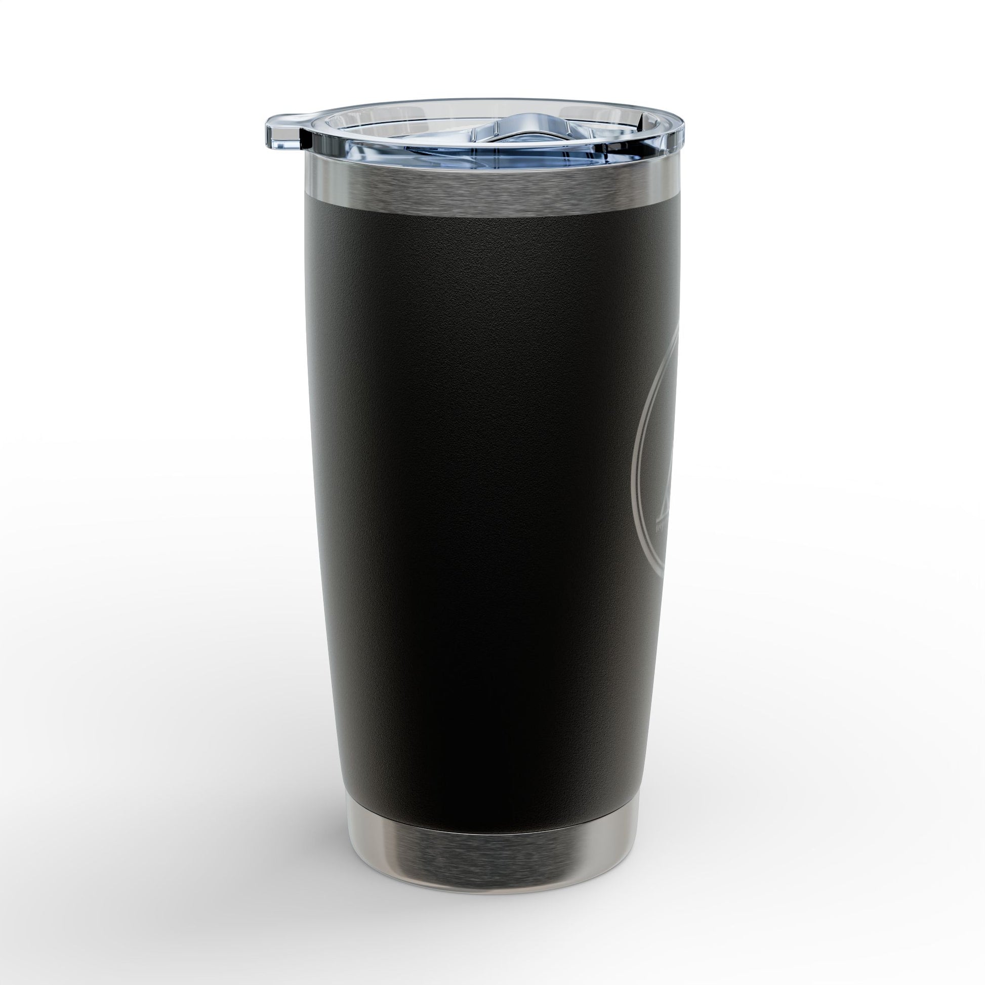 Teepee Design engraved stainless steel tumbler with mountain and tent emblem, 20oz