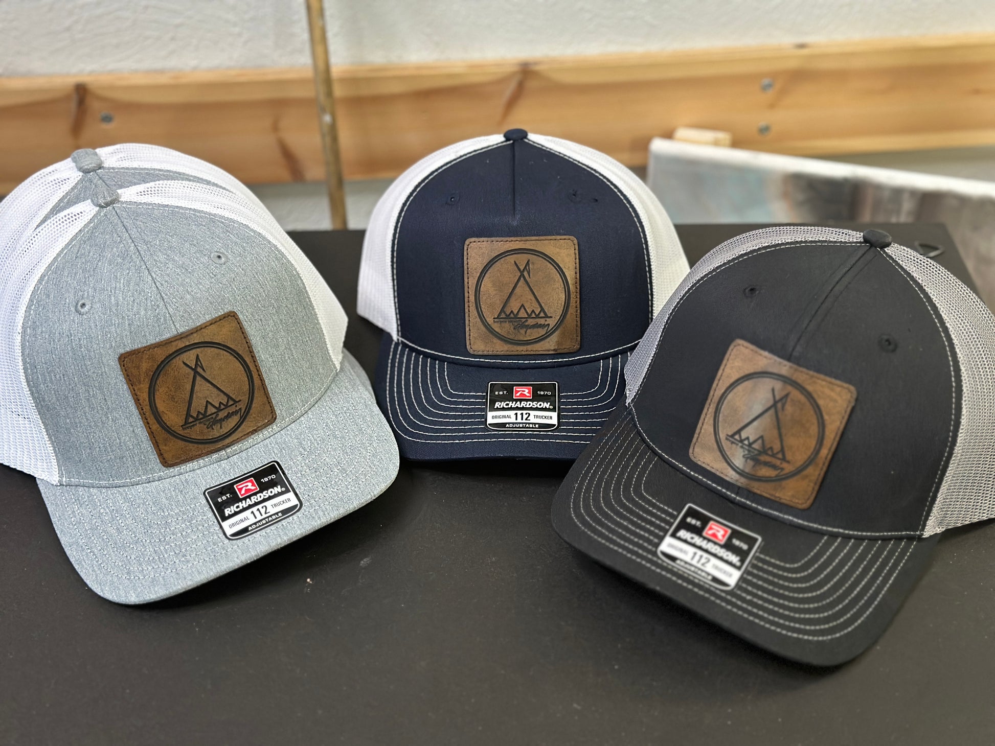 Teepee Design leather patch logo cap, Richardson 112 trucker hat