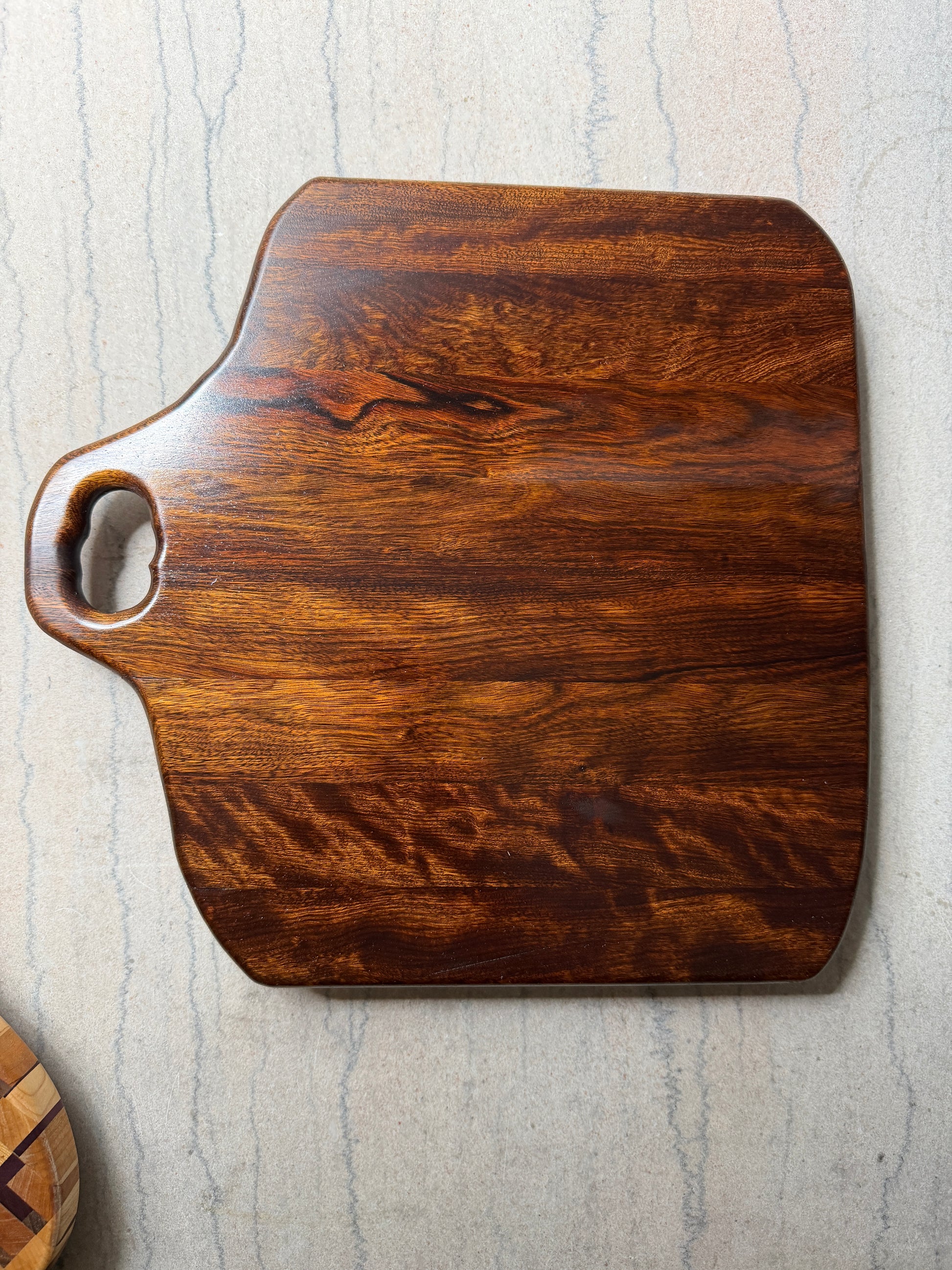 Chechen wood serving and cutting board with handle, handmade