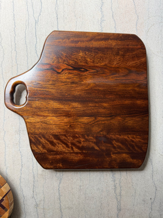 Chechen wood serving and cutting board with handle, handmade
