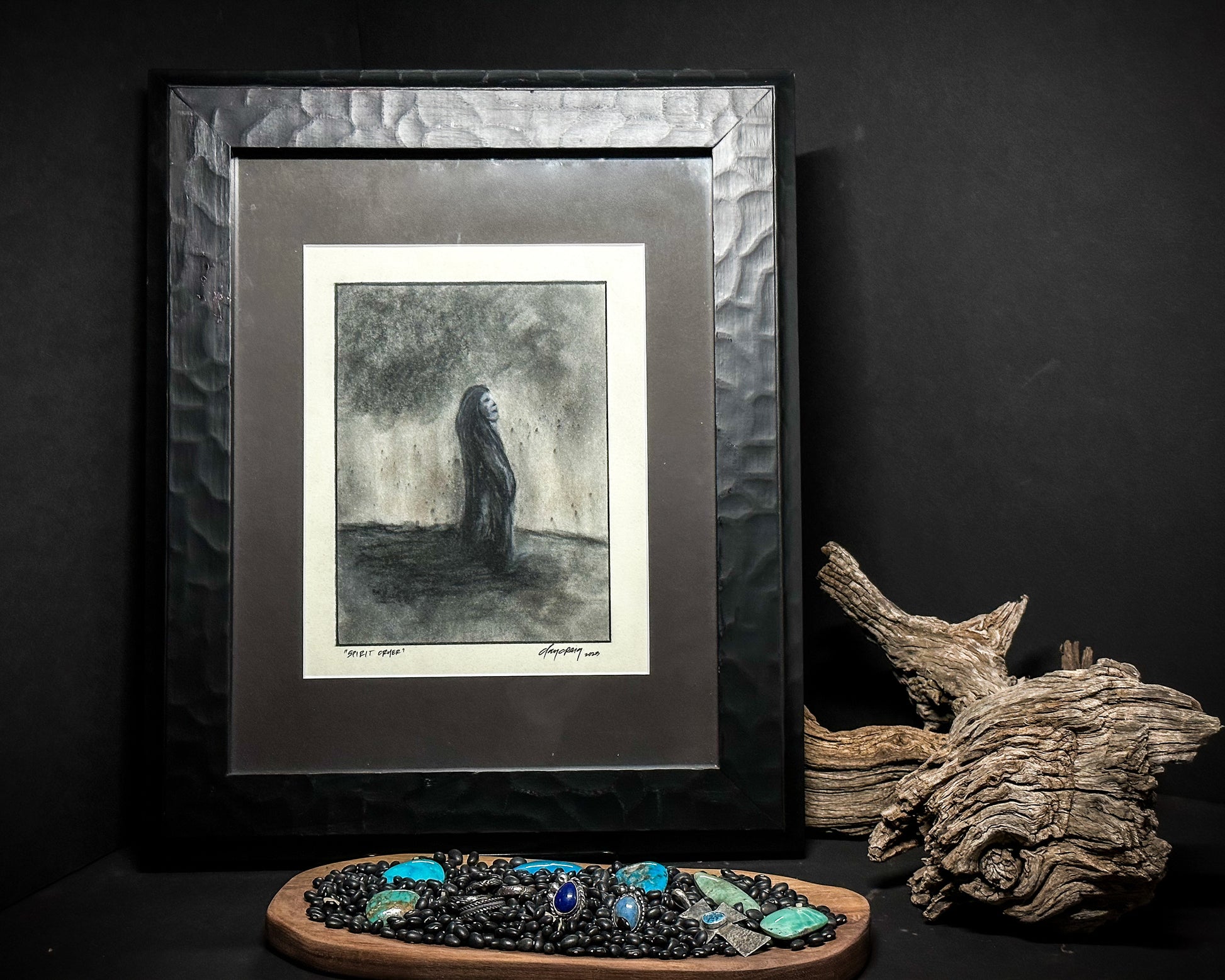Spirit Cryer, original framed charcoal drawing