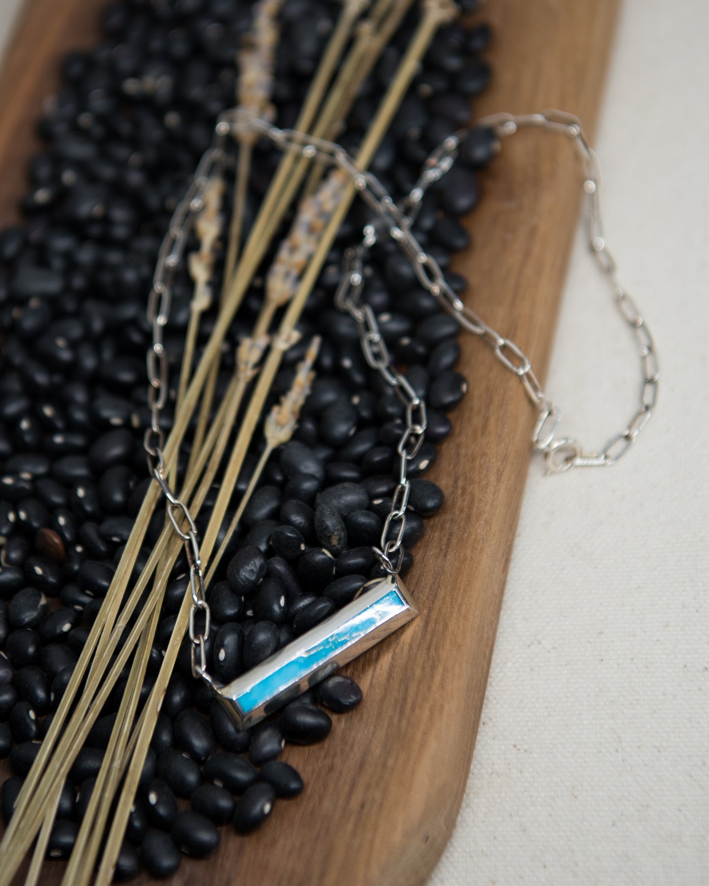 Kingman turquoise bar necklace, detail view