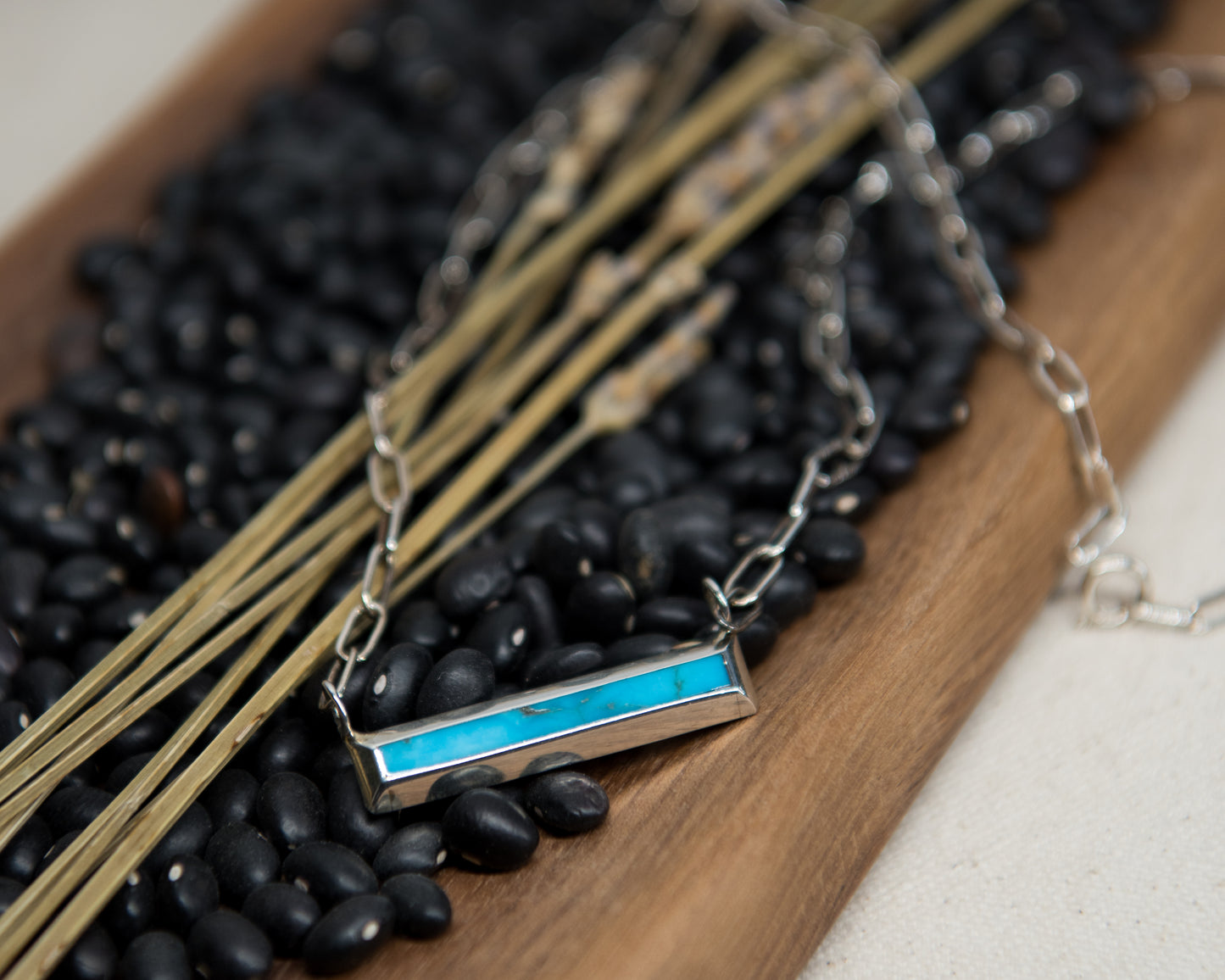Kingman turquoise sterling silver bar necklace
