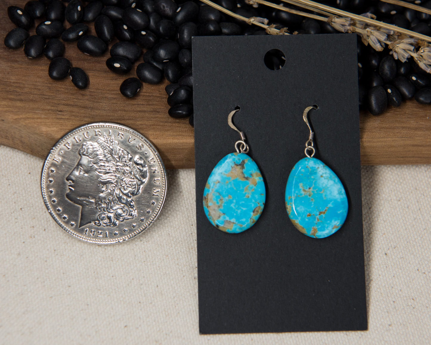 Medium slab earrings with natural stone cabochon, by Al Zuni