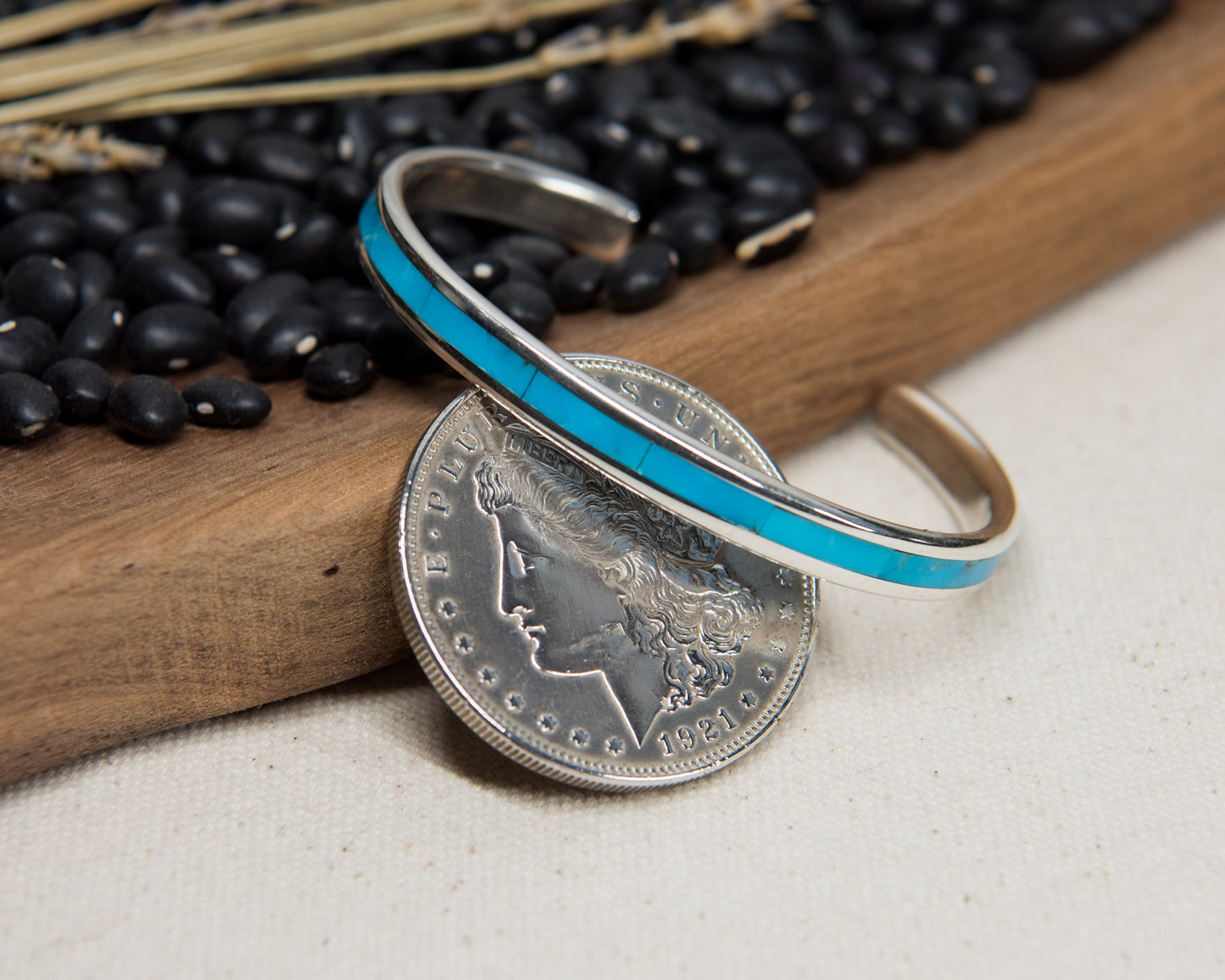 Kingman turquoise inlay cuff bracelet, sterling silver
