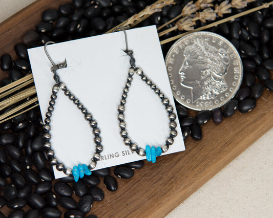 Navajo Pearl three stone turquoise earrings, sterling silver