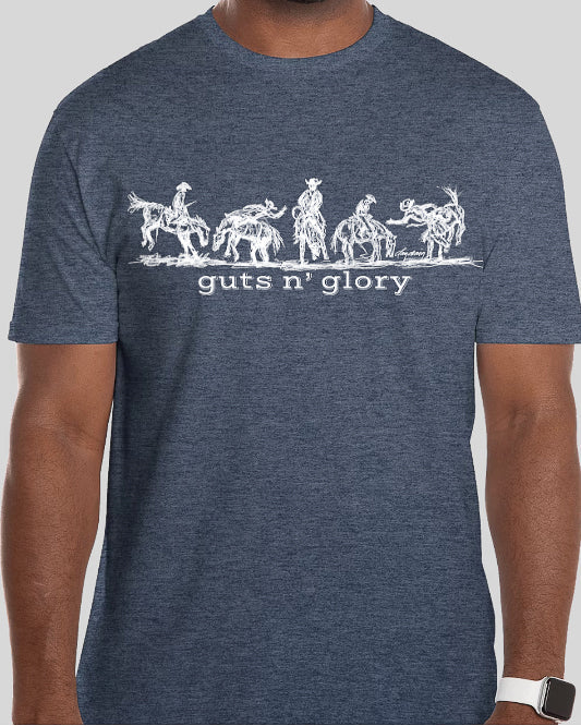 Wild Rodeo Collection Guts N' Glory Broncs T-shirt, heather navy