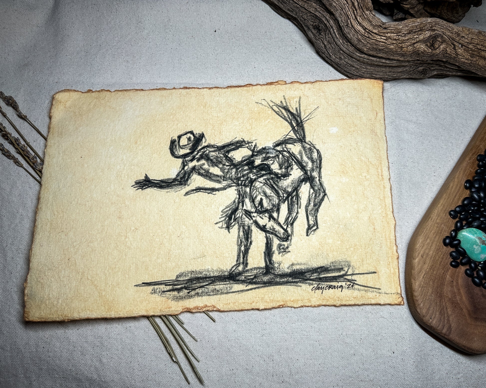 Wild Rodeo Collection Bronc 4, original charcoal sketch