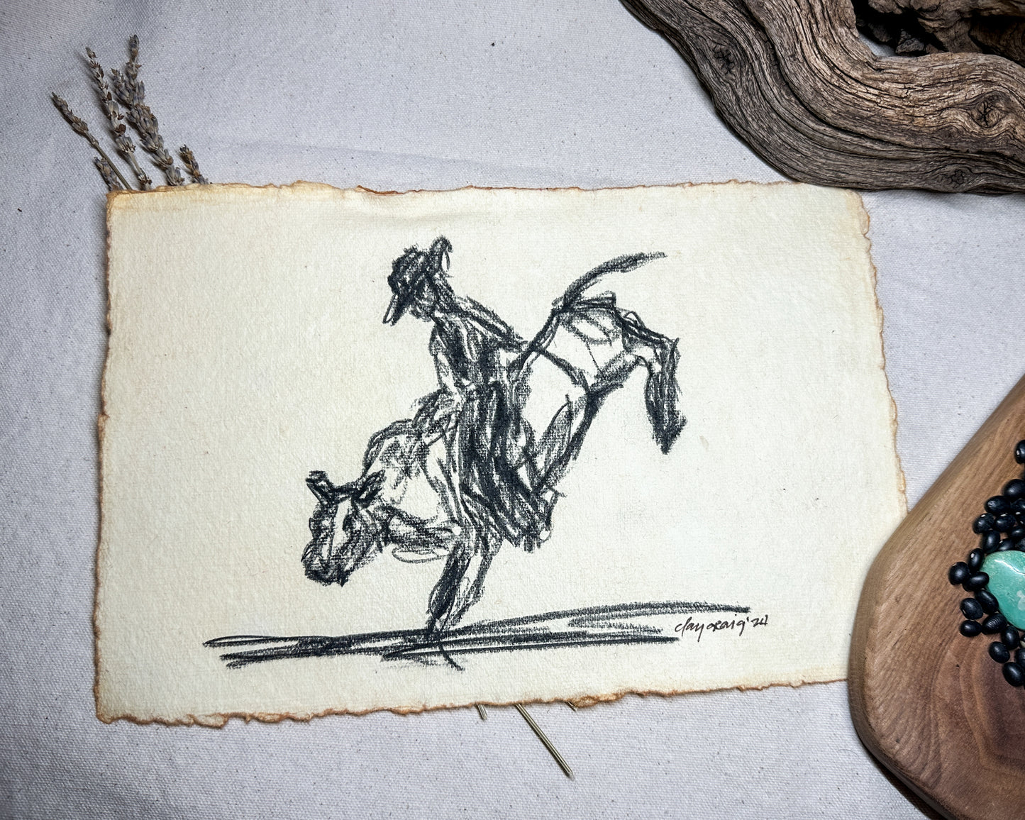 Wild Rodeo Collection Bull 4, original charcoal sketch