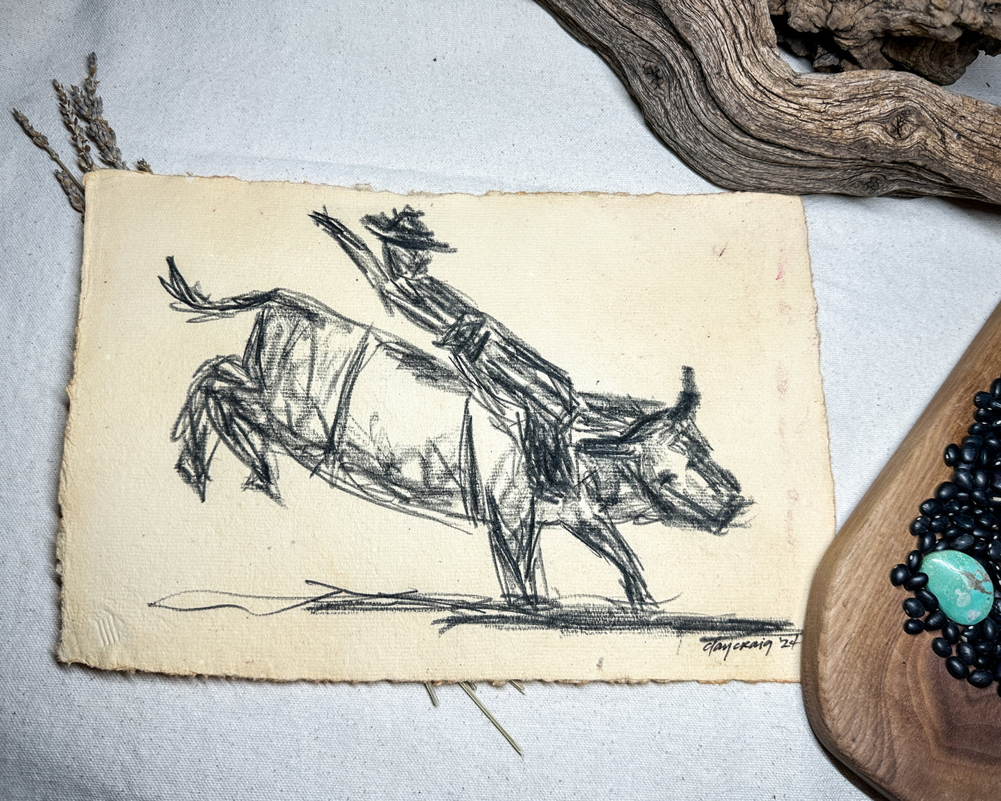 Wild Rodeo Collection Bull 5, original charcoal sketch
