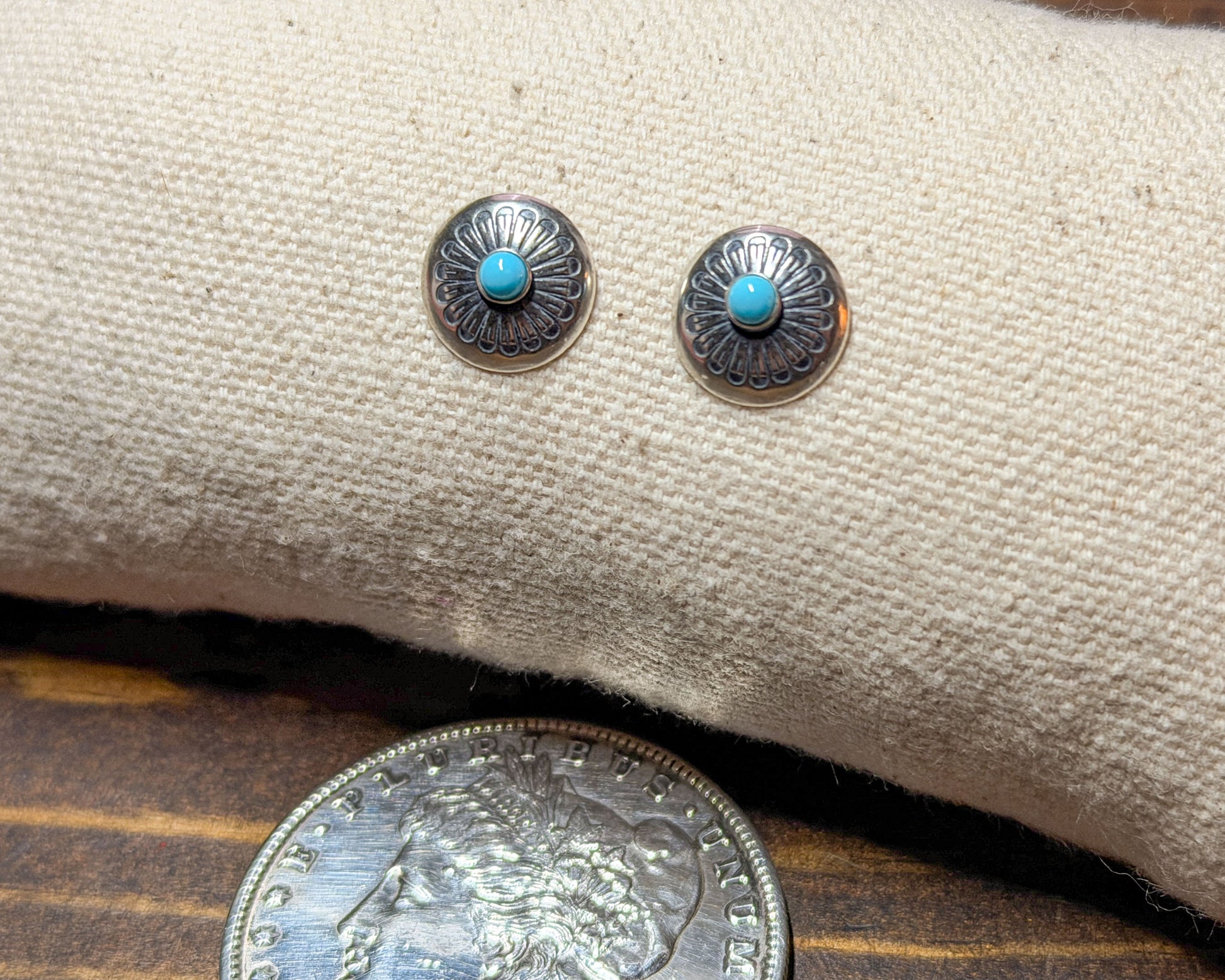 Sterling silver small round turquoise stud earrings