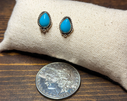 Pear shape turquoise stud earrings, sterling silver