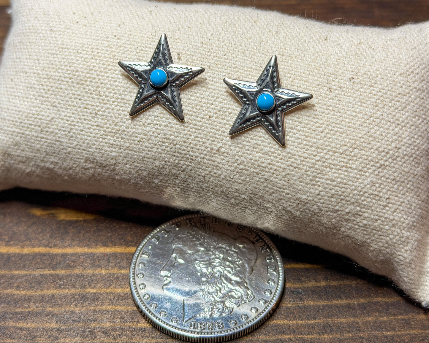 Turquoise star earrings, sterling silver