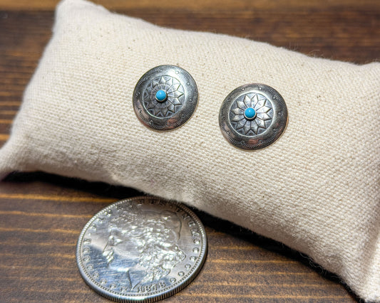 Sterling Silver and Turquoise Round Earrings