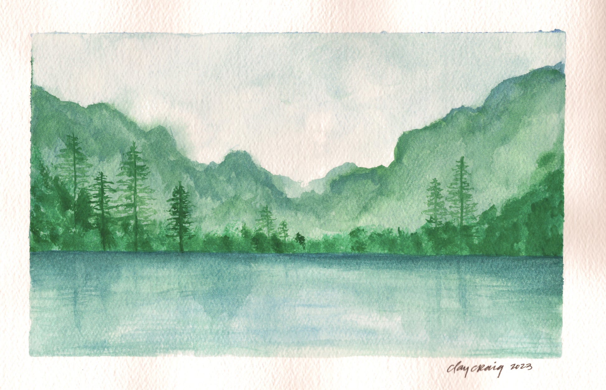 Watercolor mountain landscape sketch, original one-of-a-kind art
