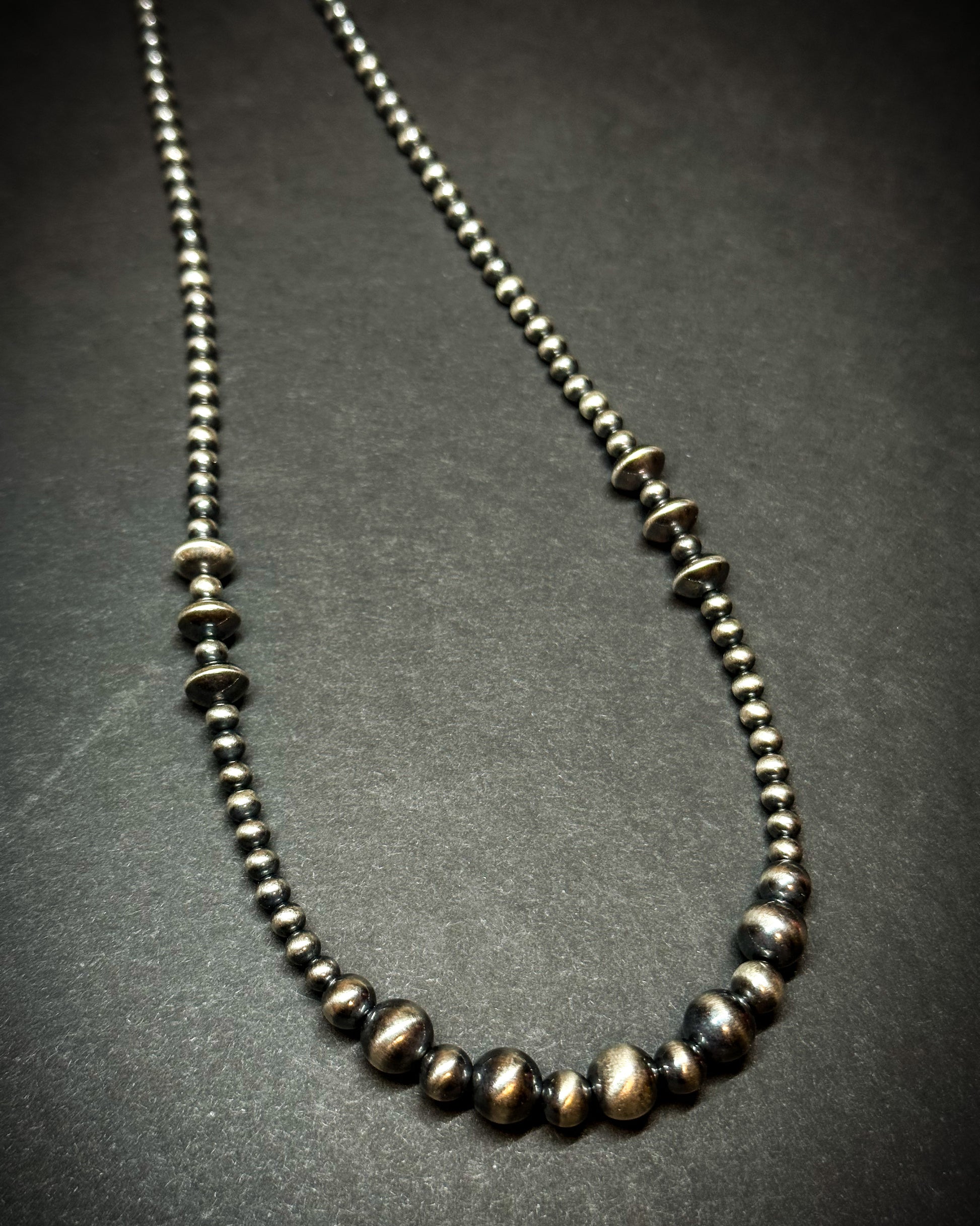 Sterling silver pearl necklace with saucer beads, handmade western jewelry