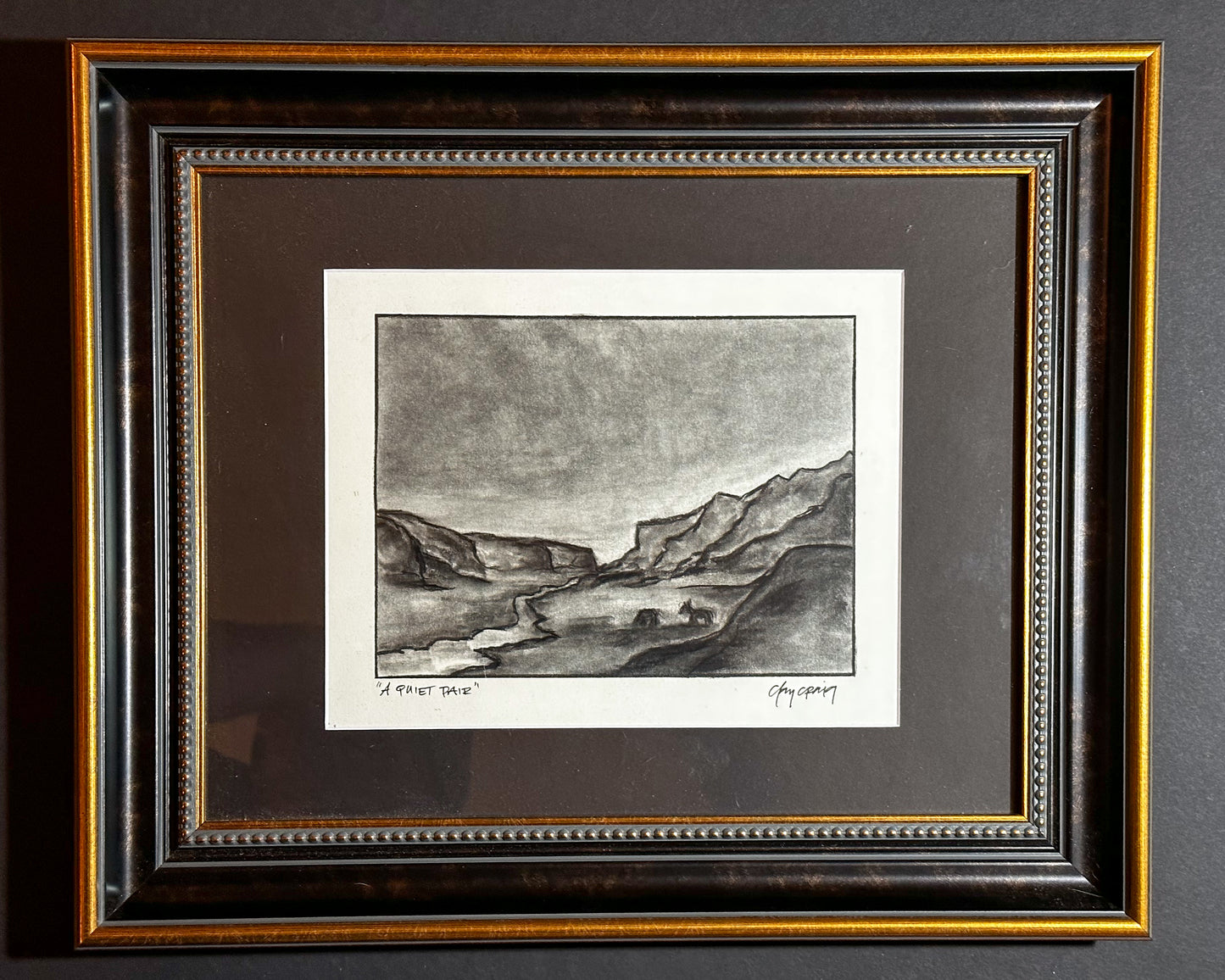 A Quiet Pair, original framed charcoal landscape drawing