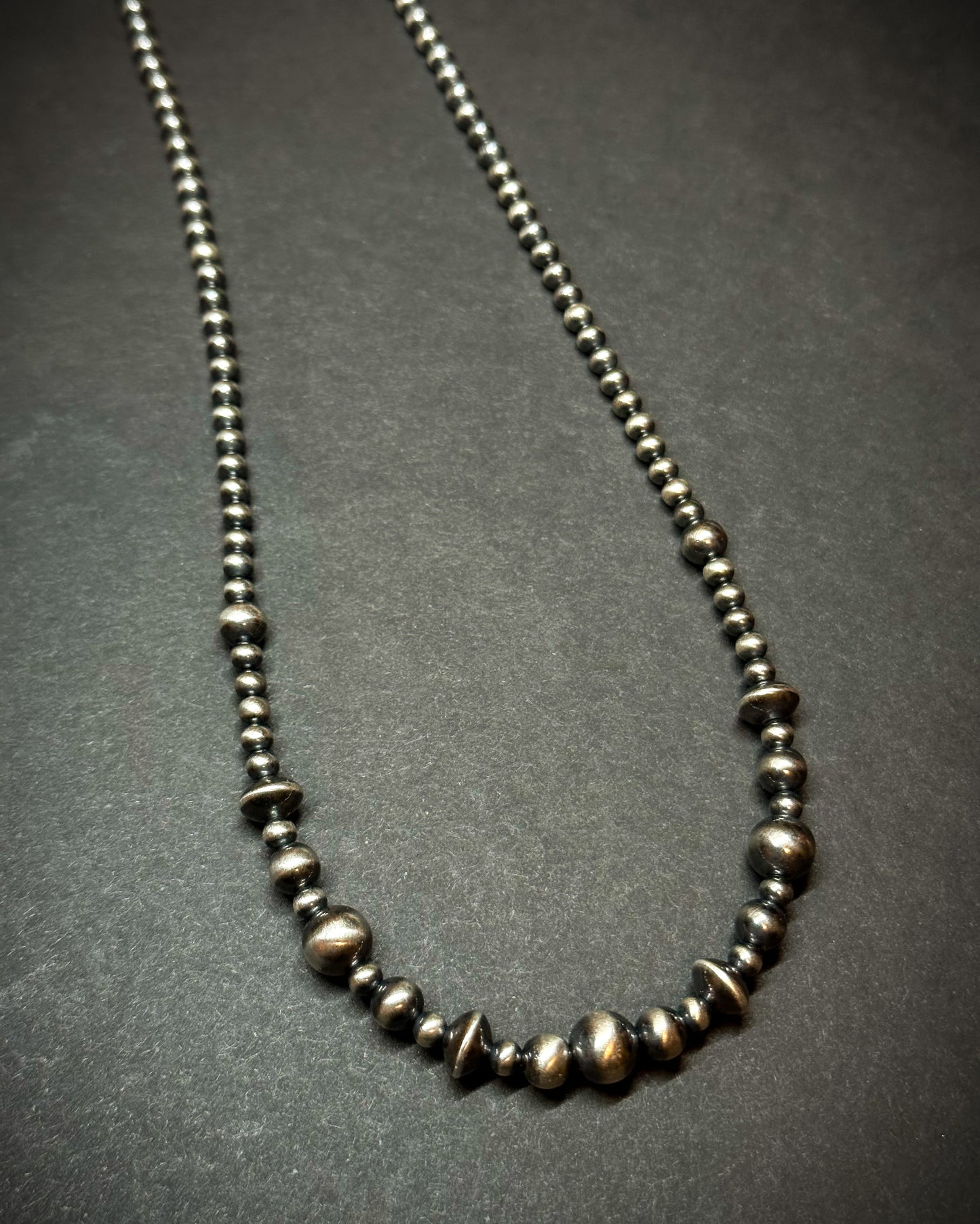 Sterling silver pearl necklace, detail view