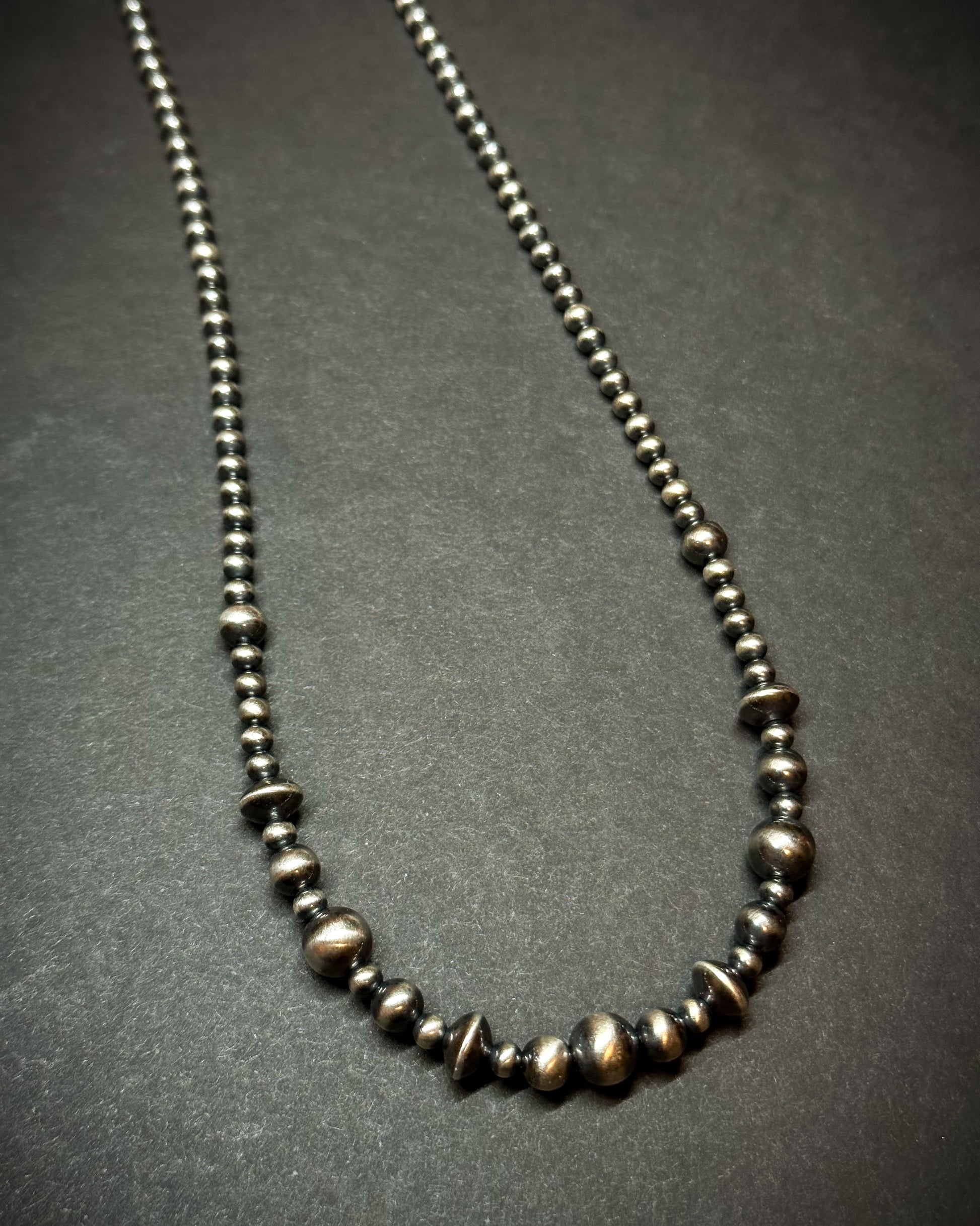 Sterling silver pearl necklace, detail view