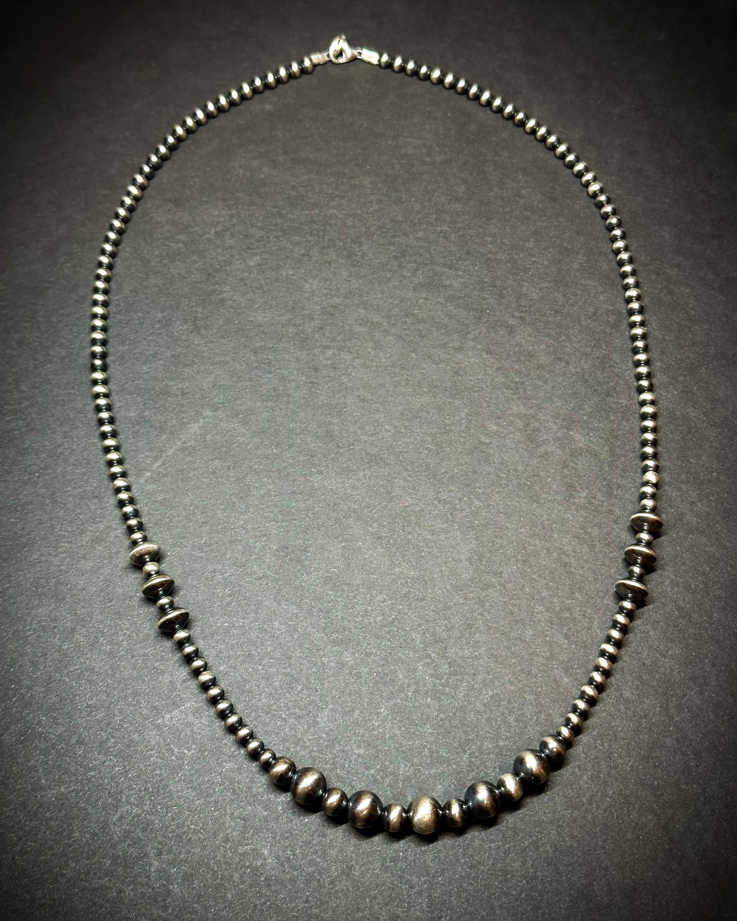 Sterling silver pearl necklace, detail view