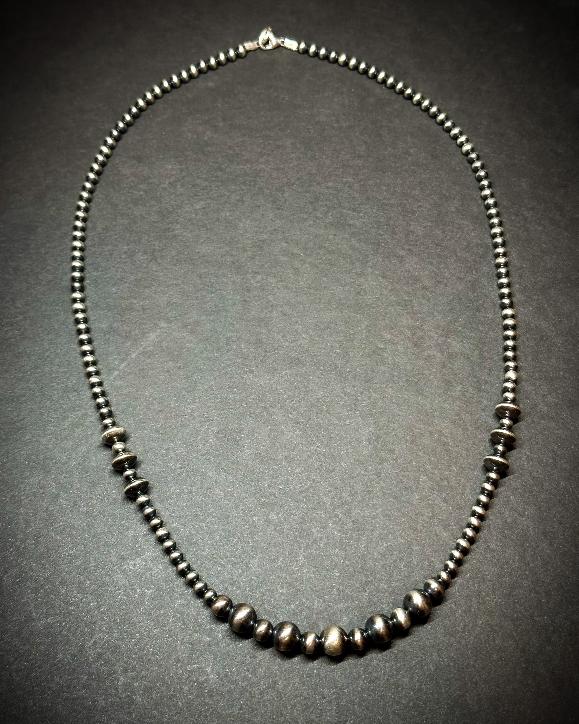 Sterling silver pearl necklace, detail view