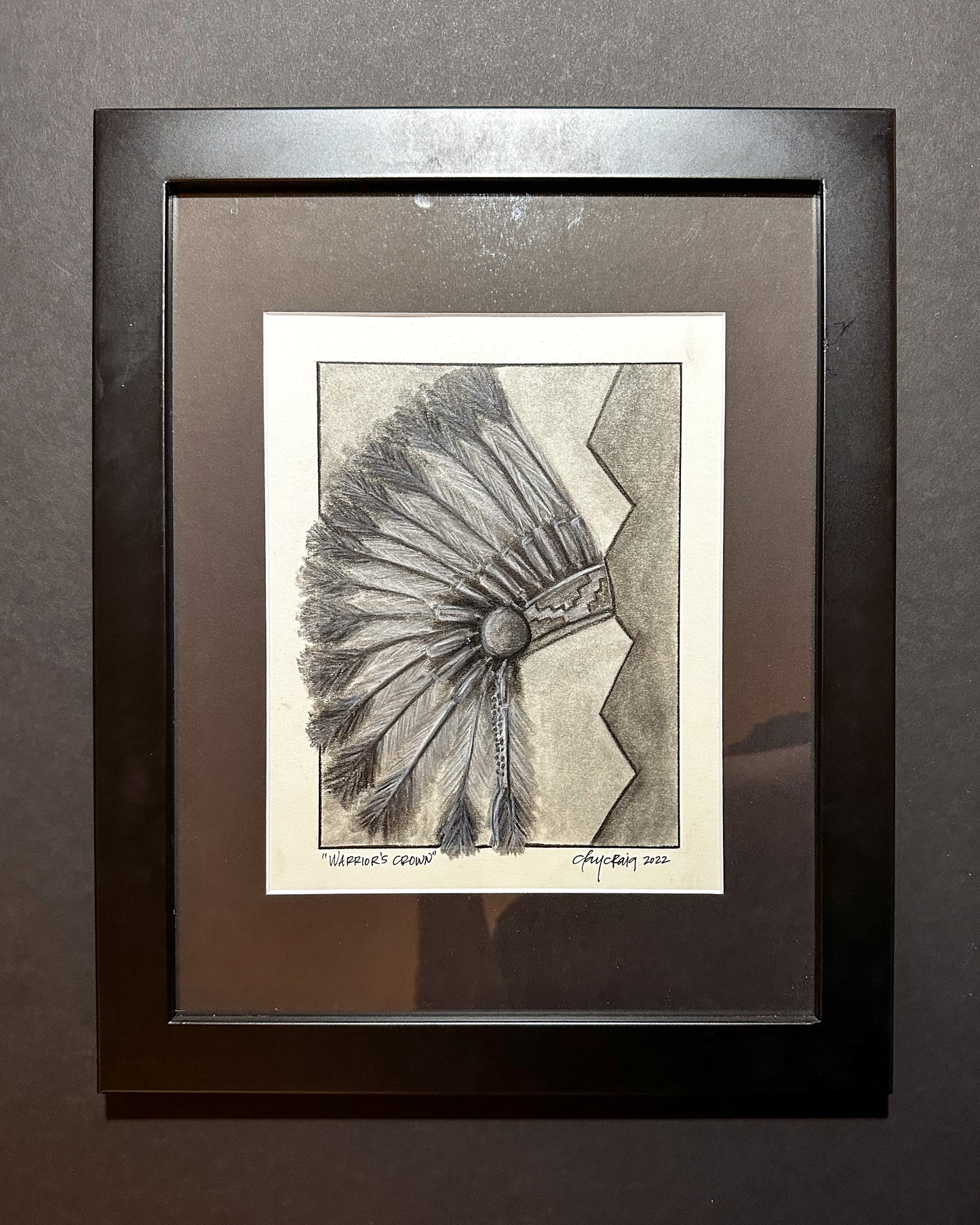 Warrior's Crown, original framed charcoal drawing
