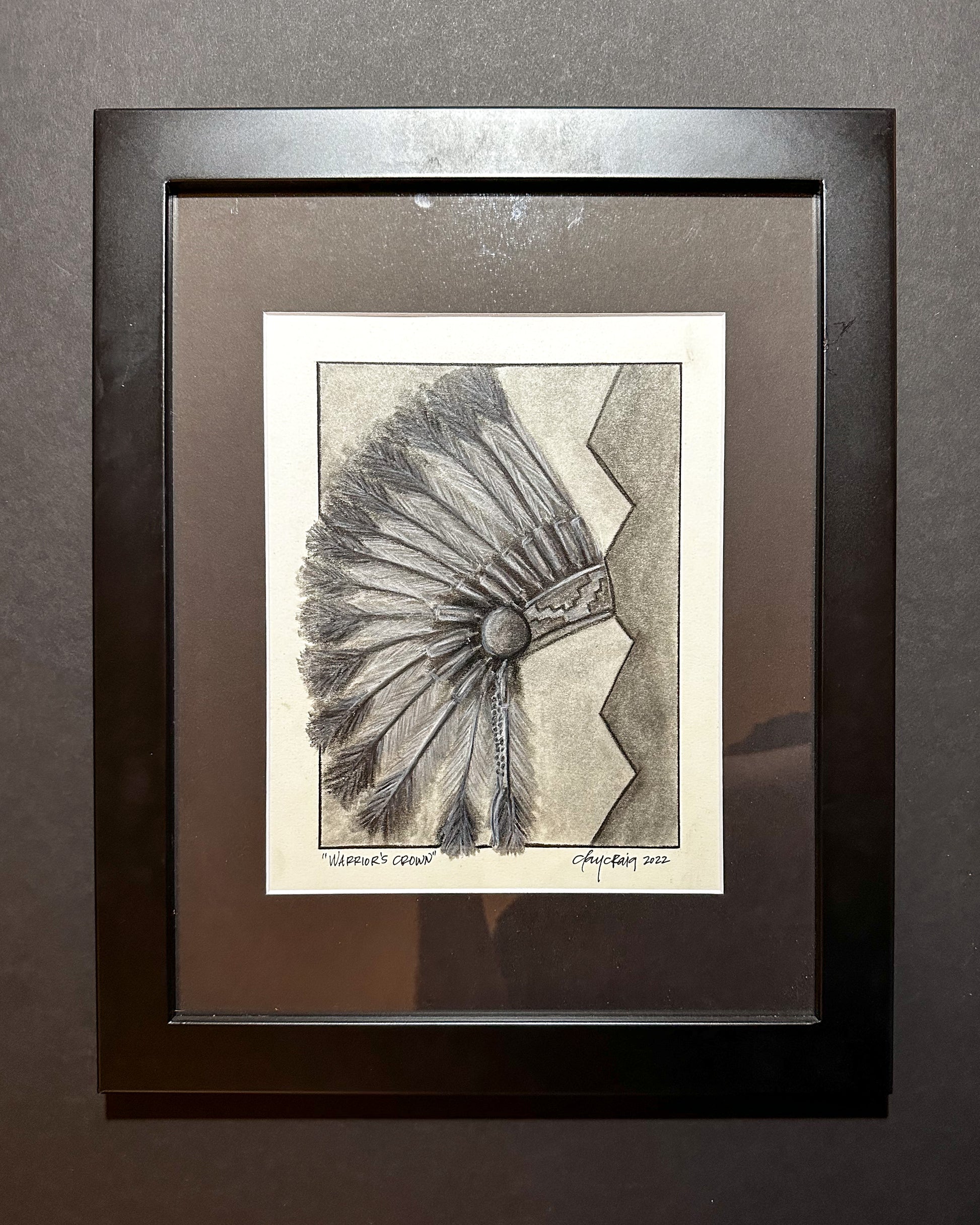 Warrior's Crown, original framed charcoal drawing