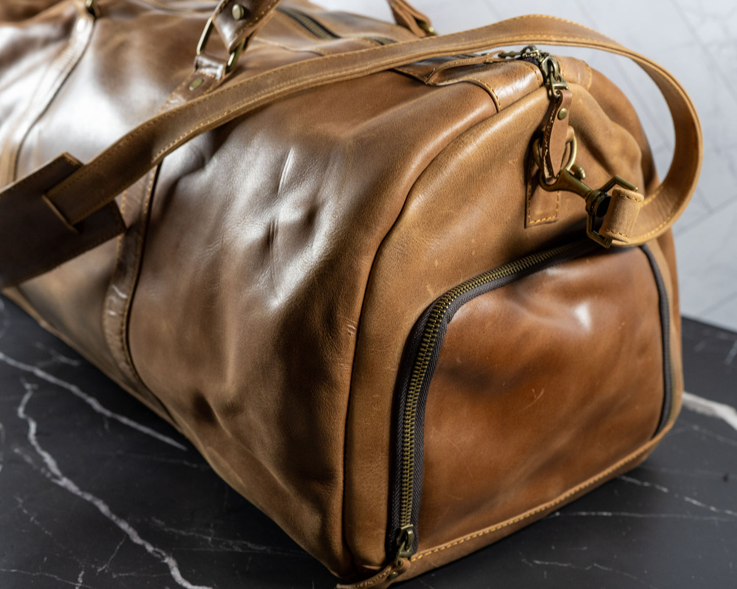 Genuine leather duffle travel bag, additional view