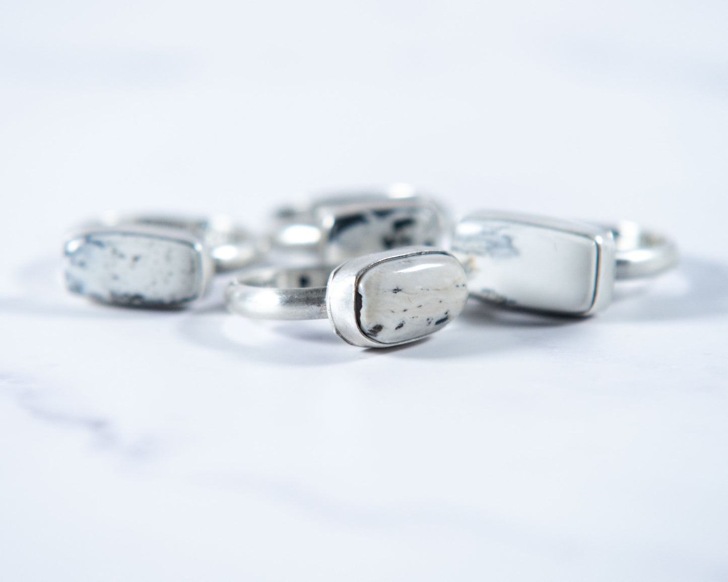 Black and white stacker ring by P. Yazzie, detail view