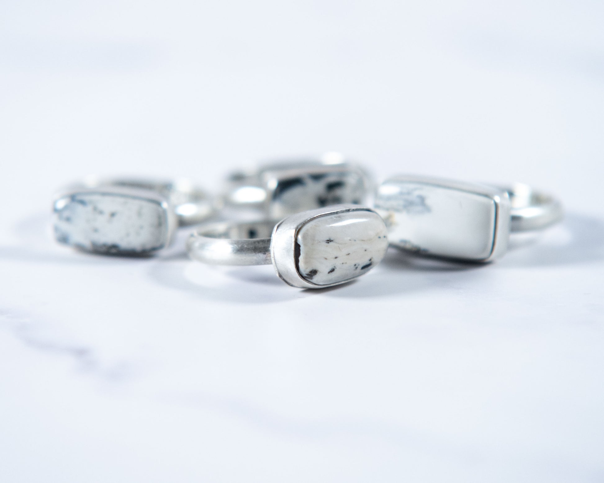 Black and white stacker ring by P. Yazzie, detail view