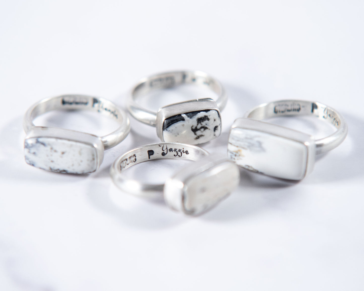 Black and white stacker ring by P. Yazzie, additional angle
