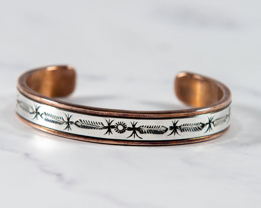 Native American made men's cuff, extra large, stamped feather design