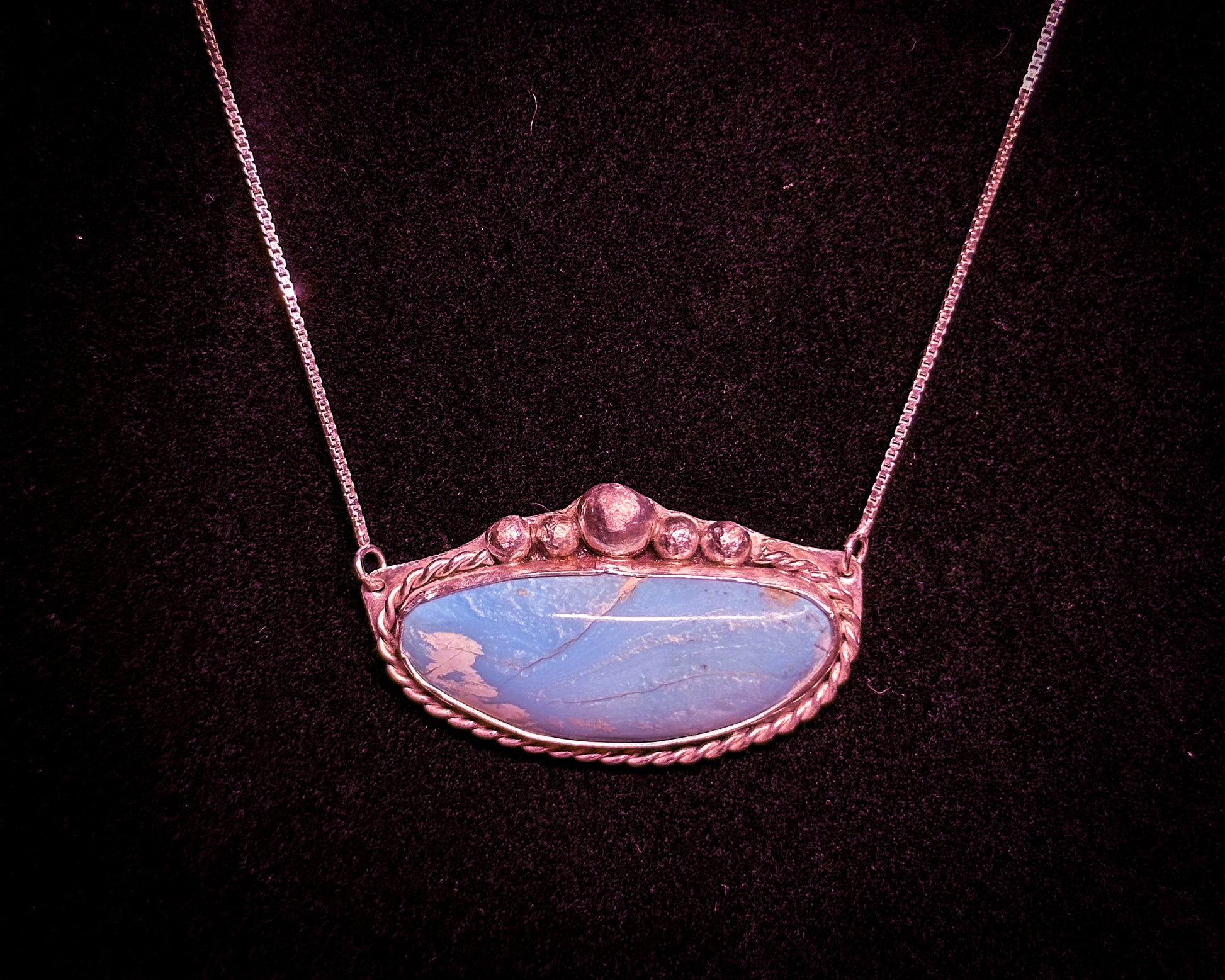 Turquoise bar pendant on a sterling silver box chain, Heritage Stones Collection