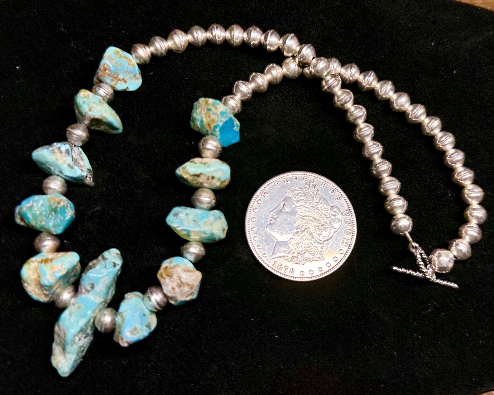 Heritage Stones Collection turquoise nugget necklace, detail view