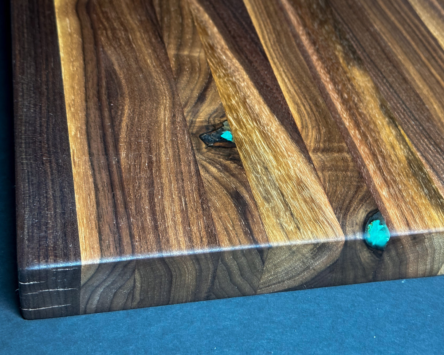 Black walnut turquoise inlay cutting board, additional view
